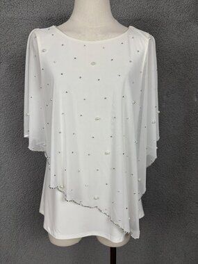 MSK Women's Embellished Asymmetric Sheer Overlay Top Ivory Size Small NWT's.
